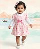 ToffyHouse 100% Cotton Interlock Knit Frocks with Inner Tee with Full Sleeves and Polka Dots Print in White & Pink