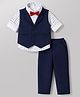 Babyhug Knit Full Sleeves Floral Printed Three Piece Party Suit With Bow - Navy Blue