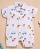 Wonderchild Interlock Muslin Woven Half Sleeves Cars Printed Romper- Cream