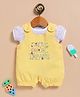 Wonderchild Interlock Woven Half Sleeves Floral Printed & Embroidered Dungaree With Inner Tee - White & Yellow