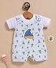 Wonderchild Interlock Woven Half Sleeves Nautical Theme Printed Dungaree With Inner Tee & Patch  - White & Light Blue
