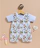 Wonderchild Interlock Woven Half Sleeves Tiger Printed Dungaree With Inner Tee - Light Blue