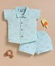 Wonderchild Interlock Woven Half Sleeves Shirt & Shorts Co-ords With Text & Teddy Bear Print - Sea Green