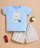 Wonderchild Interlock Woven Half Sleeves T Shirt & Shorts Set with Teddy Patch - Blue