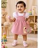 Wonderchild Interlock Woven Frock with Giraffe Applique & Half Sleeve Polka Printed Tee - White & Pink