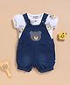 Wonderchild Interlock Woven Half Sleeves Bear Embroidered Dungaree With Inner Tee - White & Navy Blue