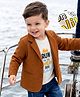 Babyhug Knit Full Sleeves Solid Blazer With Text Printed T-Shirt - Brown