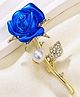 YU FASHIONS Elegant Blue Rose Crystal Gold Plated Floral Pin with Pearl Accent Brooch for Sarees & Western Wear 11 g