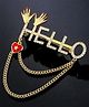 YU FASHIONS Premium Quality Double Flute Tassel Brooch Hello Text Charm Red Golden Brooch for Sarees & Western Wear