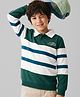 Pine Kids Cotton Knit Stripes Sweatshirt with Full Sleeves and Urban Legend Text Embroidery - Green