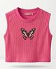 TRUFFLES Cotton Knit Sleeveless Butterfly Printed Crop Top - Pink