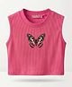 TRUFFLES Cotton Knit Sleeveless Butterfly Printed Crop Top - Pink