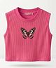 TRUFFLES Cotton Knit Sleeveless Butterfly Printed Crop Top - Pink