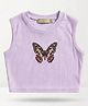 TRUFFLES Cotton Knit Sleeveless Butterfly Printed Crop Top - Purple