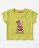 TRUFFLES Cotton Knit Half Sleeves Teddy Bear & Heart Printed Crop Top - Lime Green