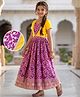 Pine Kids Jacquard Woven Half Sleeves Floral Zari Work Ethnic Dresses With Jacket - Violet