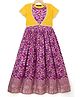 Pine Kids Jacquard Woven Half Sleeves Floral Zari Work Ethnic Dresses With Jacket - Violet