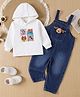 Mark & Mia Full Sleeves Dungaree With Hooded Sweatshirt & Animal Print - Cream