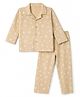 Babyhug Cotton Knit Full Sleeves Co-Ords Shirt & Pyjama Night Suit with Star Print - Brown