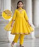 Pine Kids Woven Kurti and Pant With Dupatta With Three Fourth Sleeves and Floral Motifs Foil Print in Yellow