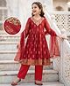 Pine Kids Woven Three Fourth Sleeves Kurta and Churidar Set with Dupatta & Floral Motifs Print in Red