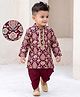 EARTHY TOUCH 100% Cotton Jersey Knit Full Sleeves Kurta and Dhoti with Floral Damask Print in Maroon
