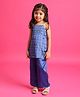Tiny Kingdom Woven Sleeveless Pearl Detailed Bandhani Printed Kurti & Pant Set - Blue