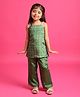 Tiny Kingdom Woven Sleeveless Pearl Detailed Bandhani Printed Kurti & Pant Set - Green