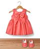 Blabber Sleeveless Stone Embellished Bow Applique Detailed Knee Length Dress With Booties - Coral