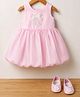 Blabber Sleeveless Sequins Embellished Bow Applique Detailed Knee Length Balloon Dress With Booties - Baby Pink
