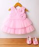 Blabber Sleeveless Floral Applique Detailed & Stone Embellished Dress With Booties - Pink