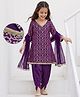 EARTHY TOUCH 100% Cotton Knit Full Sleeves Kurti and Salwar Set With Floral Print & Dupatta - Purple