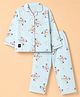 Enfance Core Cotton Woven Full Sleeves Co-Ords Shirt & Pyjama Night Suit with Animals Print - Light Blue