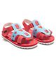 Beanz Hearts Printed & Colour Blocked Velcro Closure Sandals - Red & Sky Blue