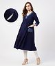 Bella Mama Woven Three Fourth Sleeves Maternity Solid Kurta With Highlighted Neck - Blue