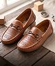 SHOES FOR JUNIORS Abstract  Applique Detailed & Designed Slip On Loafers - Tan