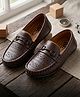 SHOES FOR JUNIORS Abstract  Applique Detailed & Designed Slip On Loafers - Brown