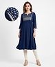Bella Mama Woven Three Fourth Sleeves Maternity Kurta With Floral Embroidery - Navy Blue