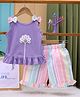 TOONYPORT Cotton Knit Sleeveless Floral & Bow Applique Detailed Top & Shorts Set - Purple