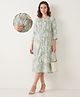 Bella Mama Woven Three Fourth Sleeves Maternity Dress With Flower Print - Green