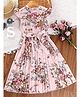 Bolly Lounge Cotton Blend Woven Dress with Frill Sleeves and Floral Print - Pink