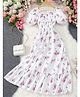 Bolly Lounge Cotton Blend Woven Puffed Sleeves Dress and Purse with Short Sleeves and Floral Print in White