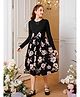 Bolly Lounge Cotton Blend Woven Full Sleeves Dress with Bow Applique and Floral Print - Black