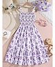 Bolly Lounge Cotton Blend Woven Smocked Dress with Sleeveless and Floral Print - Purple