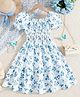 Bolly Lounge Cotton Blend Woven Puffed Sleeves Dress With Floral Print - Blue