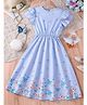 Bolly Lounge Cotton Blend Woven Frill Sleeves Dress With Butterfly Print - Purple