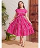 Bolly Lounge Cotton Blend Woven Knit Dress with Half Sleeves and Geometric Print in Pink