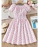 Bolly Lounge Cotton Blend Woven Puffed Sleeves Dress with Floral Print - Pink