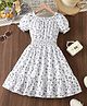 Bolly Lounge Cotton Blend Woven Dress with Half Sleeves and Floral Print - White
