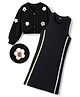 OLLINGTON ST Cotton Fleece Knit Full Sleeves Frock and Jacket with Knee Length and Floral Applique in Black